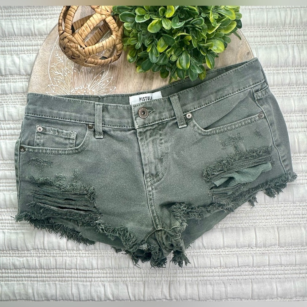 Pistola Gigi Low-Rise Cut-Off Distressed in Washed Olive Green Size 27 - Picture 5 of 15